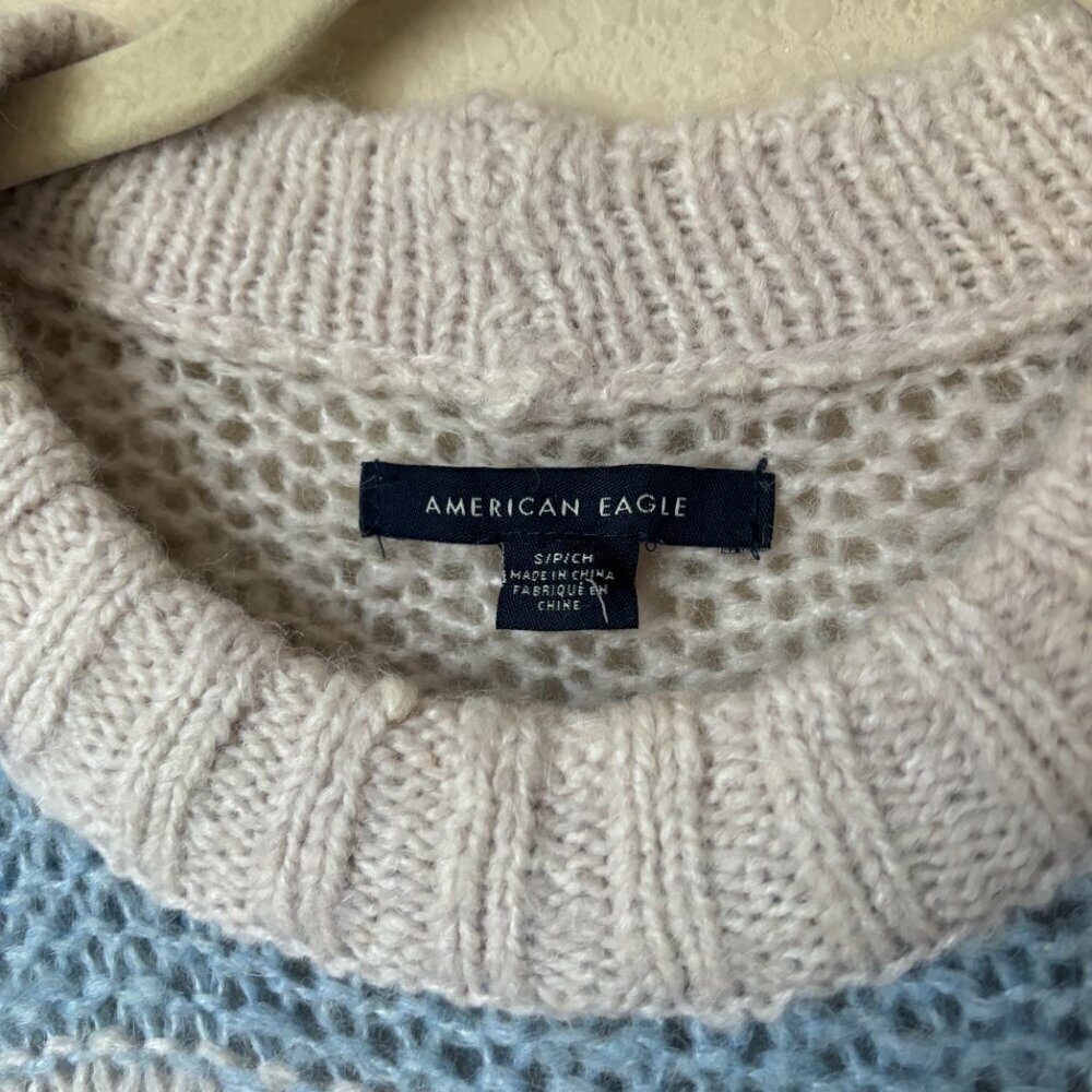 American Eagle Cozy Wool Blend Boho Striped Print Slouchy Sweater - Picture 2 of 7
